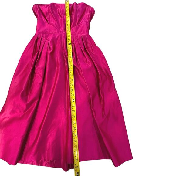 VTG 80s Strapless Ribbed Taffeta Silk Magenta Pink Barbie Fit Flare Dress SZ 12 - Picture 14 of 16